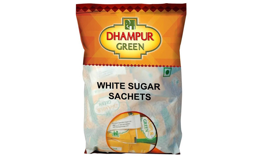 Dhampur Green White Sugar Sachets    Pack  500 grams